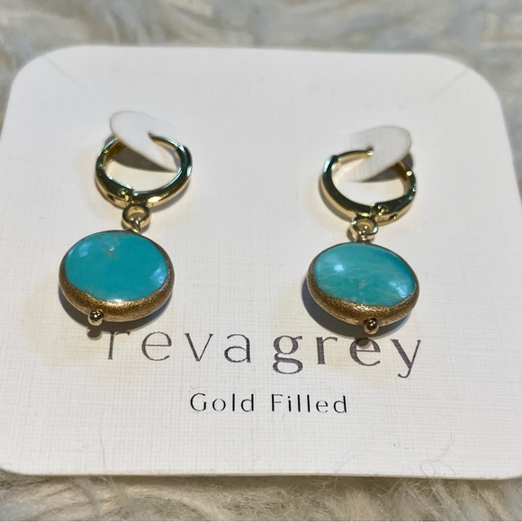 NEW! Reva Grey- Faye Earrings! Turquoise stone. Gold. Perfect Christmas gift! - Picture 3 of 4